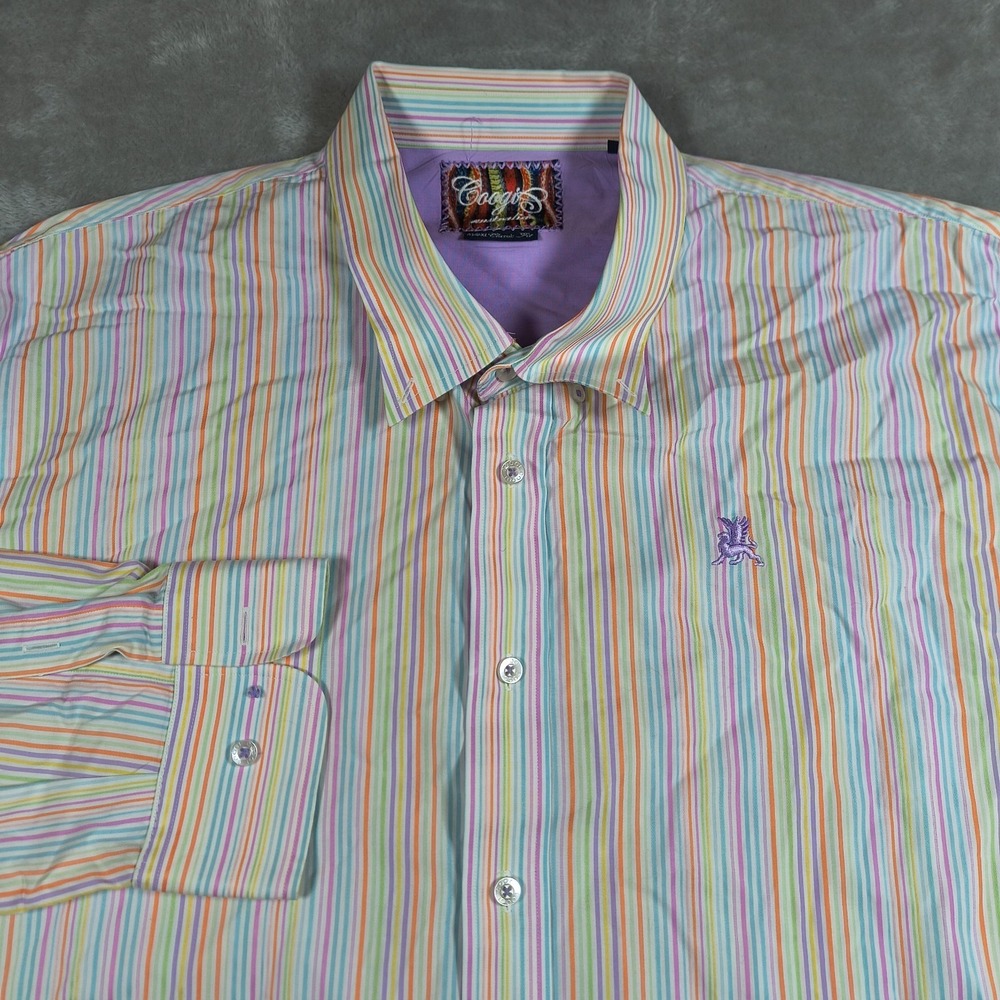 Vintage Coogi Shirt Mens 4XL Classic Fit Button Up Striped Colorful Embroidered